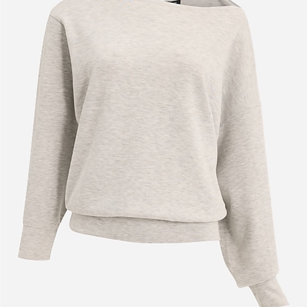Express Off-the-Shoulder Sweater in Light Gray